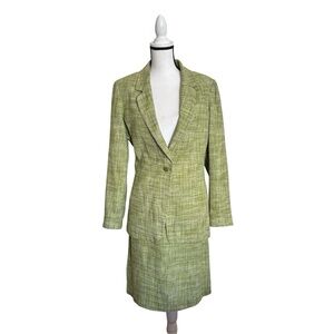 Vtg Dana buchman Skirt Suit Green Tweed 100% Silk Size 12 two Piece Old Money
